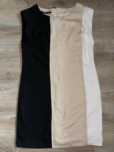 Batik Kleid Elegant Cocktailkleid Ärmellos Schwarz Beige Weiß Größe M - Bild 1 von 6