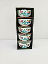 Set of 5 Vintage Japanese Imari Ware Porcelain Bowls White with flowers birds