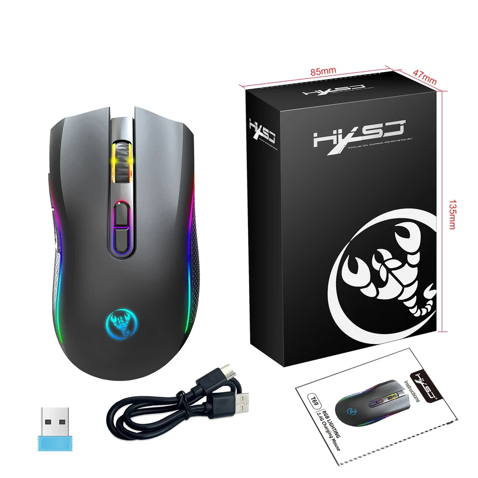Wireless Mechanical Mouse RGB Gaming Mouse Ergonomic 7 Programmable Buttons - Image 1 of 4