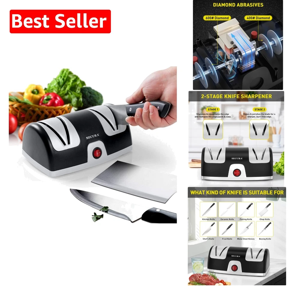 Secura 2-Stage Electric Knife Sharpener with Diamond Abrasives WT-28D-1