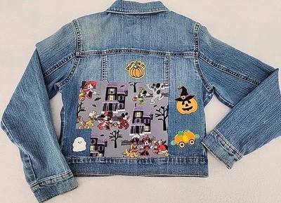 Old Navy Girl's Large 10/12 Blue Jean Denim Jacket Halloween Upcycled Custom - Image 1 of 4