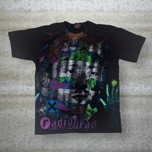 Radiohead Shirt L All Over Print Jet Black Cotton Short Sleeve Backstock Co - Picture 1 of 4