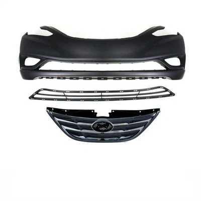 New Front Bumper Cover Kit For 2011-2013 Hyundai Sonata Sedan Set of 3 Foto 1 de 4