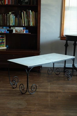Vintage French Marble Top Wrought Iron Coffee Table - Image 1 of 4
