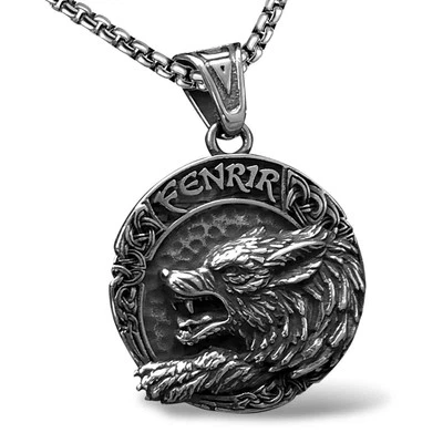 Herren Wikinger Fenrir Wolf Anhänger Halskette Edelstahl nordische Amulett Sc... - Bild 1 von 4
