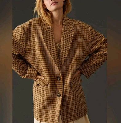 Blazer xadrez STELLA NOVA EU 36/US M Louanna mistura de lã 2 botões alfaiate tamanho grande - Imagem 1 de 4