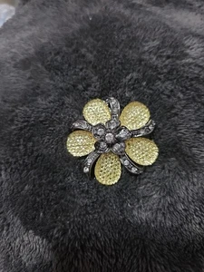 Vintage Style Flower Brooch with Yellow Rhinestones and Crystal Filigree - Picture 1 of 7