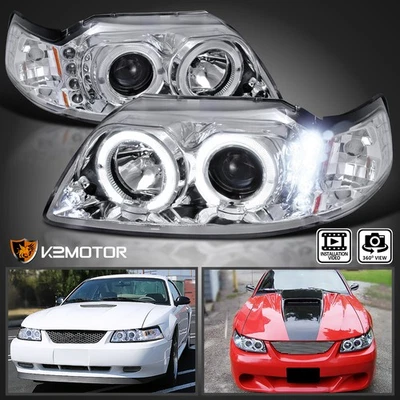 Fits 1999-2004 Ford Mustang LED Halo Projector Headlights Head Lamps Left+Right - Image 1 of 4