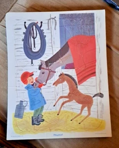 Playskool Boy Horse Foal Farm Barn Frame Tray Puzzle 80-7B Vintage Cardboard USA - Picture 1 of 6