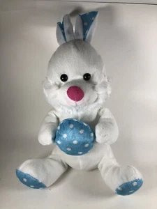 Plush Bunny Rabbit White Blue Polka Dot Egg Easter 11” Stuffed Animal Toy - Picture 1 of 9