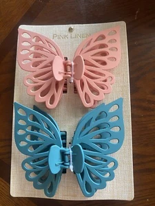 Pink Linen Butterfly Claw Clip Peach/Teal - Picture 1 of 1