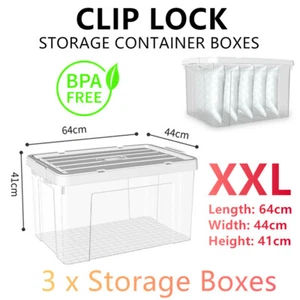 3x XXL Large Clip Lock Storage Boxes Plastic Containers Stackable Toys Organiser - Picture 1 of 5