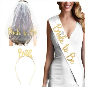 BRIDE TO BE Veil On Comb Tiara & Sash Hen Party Night Do Comb Bridal Accessories - Picture 1 of 18