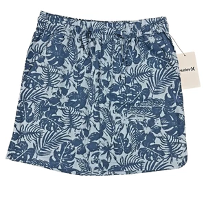 NWT HURLEY GIRLS Pull On Drawstring Skirt Hawaiian Tropical Blue - L 12-13 yrs - Picture 1 of 5