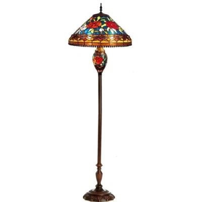 New Flower Floor Double Light Lamp Glass Tiffany Stained Style Rose Home Decor - Image 1 of 3