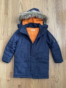 H&M Winter Parka Jacket w/removable hood Navy Blue / Orange Youth Boys Size 7-8Y - Picture 1 of 10