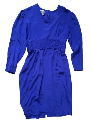 Vintage Robbie Bee 100% Silk V-Neck Long Sleeve Blue Maxi Dress Women's Size 12 - Image 1 of 4