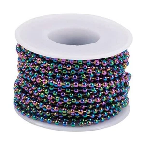 32 Feet Rainbow Steel Ball Bead Chain 3mm Multicolor Round Beaded Multi-Color - Picture 1 of 6