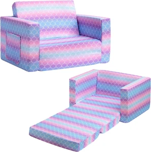 2-In-1 Flip Out Comfy Toddler Couch, Lovely Kids Chair Convertible Sofa to Loung - Picture 1 of 12