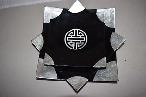 Handmade Lacquered Bamboo square plates -set of 3- from Cambodia. Very unique!! - Picture 1 of 9