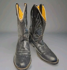 Masterson Boot Company Black Leather Embroided Cowboy Boots RB2001C Size 2 D - Picture 1 of 16