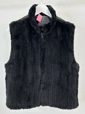 Colete HENIG FURS tamanho XL cinza WMN tosquiado frente de vison e couro sintético metálico traseiro - Imagem 1 de 4