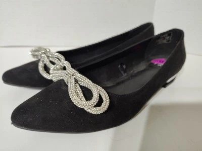 Jones New York Quennelle Black W/Bow Rhinestone Bling Flat Shoes Womens 8.5 M - Image 1 of 4
