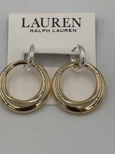 Lauren Ralph Lauren Polished Two Tone Door Knocker Drop Earrings NWT - Picture 1 of 5