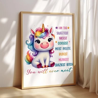 Funny Unicorn Quote B*tch | Luxury Wall Art Print | Home Decor |  Humour Art - Image 1 of 4