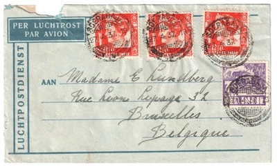 Soerabaja, Netherlands Indies to Brussels, Belgium airmail cover - 1937 - Image 1 of 2