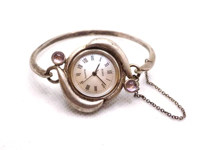 Reloj Brazalete Brazalete Vintage BOMA Amatistas Plata Esterlina 925 QZ Funciona Muy bien! Foto 1 de 4
