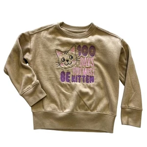 100 Days of School Kitten Khaki Sweatshirt Girls XS - Picture 1 of 3