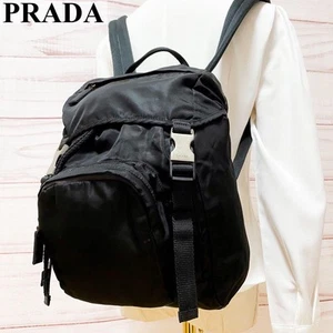 PRADA Prada Rucksack Triangle Logo Plate Black Nylon White Tag A4 #PG906V - Picture 1 of 10