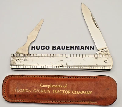 Vintage HUGO BAUERMANN SOLINGEN Unusual Precision Ruler Knife with Leather Case - Image 1 of 4