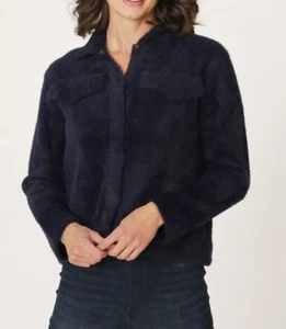 size XL DG2 by Diane Gilman Fuzzy Knit Sweater Jacket navy nwt - Picture 1 of 3