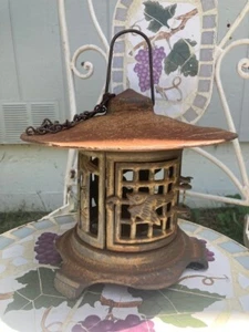 VINTAGE BIRD CAST IRON PAGODA ASIAN HANGING GARDEN LANTERN CANDLE HOLDER Outdoor - Picture 1 of 1