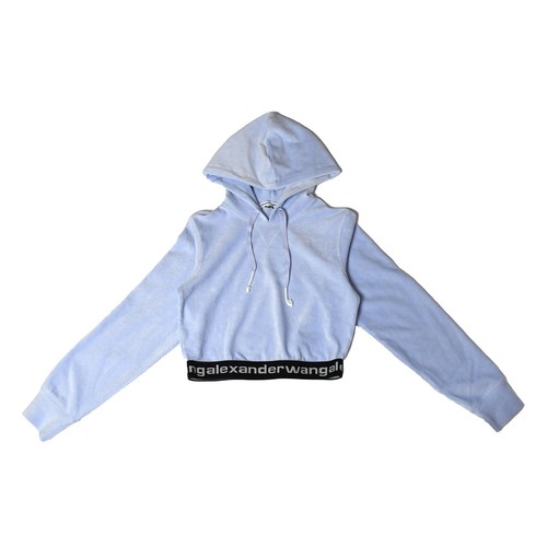 Felpa con cappuccio Alexander Wang logo fascia da attesa cropped blu