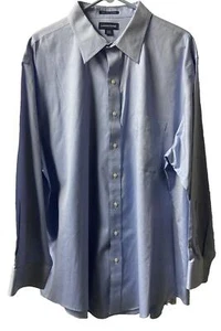 Lands End Shirt Mens 18.5 35 Dress Button Up Solid Blue Vtg Pinpoint Oxford - Picture 1 of 8