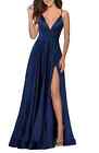 NEW LA FEMME Strappy Back Satin Ballgown GOWN DRESS  SIZE 00 $408 NAVY NORDSTROM