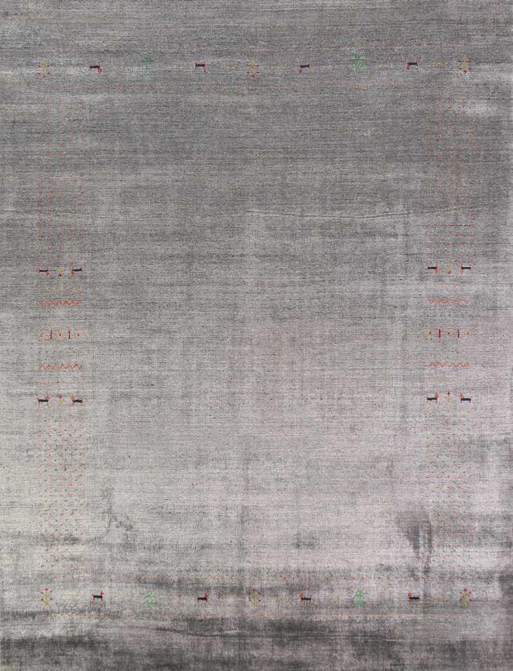 Grey Gabbeh Area Rug Hand-knotted Silk Rug 8x10 ft - Image 1 of 4