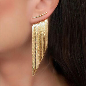 Fringe Tassel Earrings - Gold - Long Dangle Drop Earrings