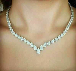 7 Ct Pear Cut Lab Created Diamond Women's Tennis Necklace 14K White Gold Plated - Picture 1 of 5