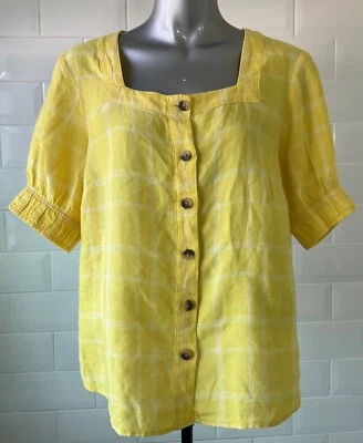 SIZE 14 M&S COLLECTION YELLOW LINEN BLOUSE TOP SQUARE NECK SUMMER HOLIDAYS - Image 1 of 4