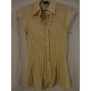 Tailor by B. Moss Sz M Sheer Beige Blouse top cap sleeves button front - Picture 1 of 3