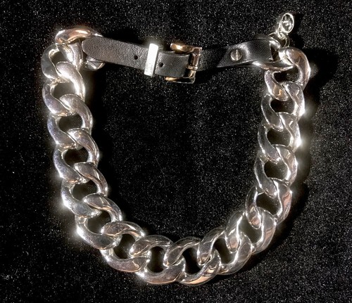 BRACCIALE O COLLANA MICHAEL KORS ARGENTO CATENA MAGLIA PELLE CON FIBBIA RARA