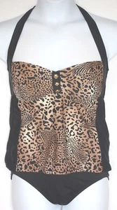 Traje de baño Catalina Lg negro bronceado estampado animal tankini 2 piezas Usado en excelente estado - Imagen 1 de 4