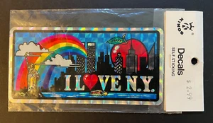 Vintage 1990s Prismatic Rainbow I LOVE NEW YORK Decal Sticker Pre911 Twin Towers - Picture 1 of 4