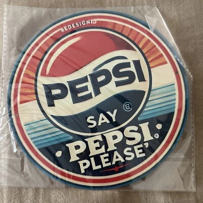 “Say Pepsi Please” In Red, White & Blue Round Vintage Sign 8”x8” - Image 1 of 4
