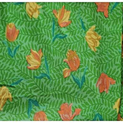 Green Synthetic Knit Fabric w/ Yellow Orange Floral  1 1/2 Yards by 66" - Image 1 of 3