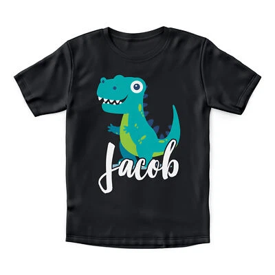 THE CLOTHING SHED Boys Cute Dinosaur Custom Name T Shirt Personalised Birthday Cartoon Rex Gifts